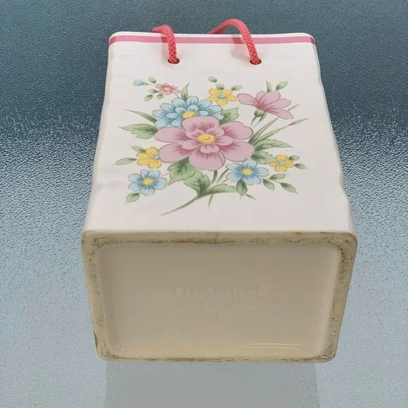 FTDA 1986 Flower Ceramic Gift Bag Vase/Planter, Japan - Picture 4 of 5